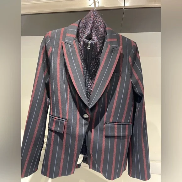 $698 Veronica Beard Carter Dickey jacket blazer navy merlot white stripe size 0 - Picture 8 of 16
